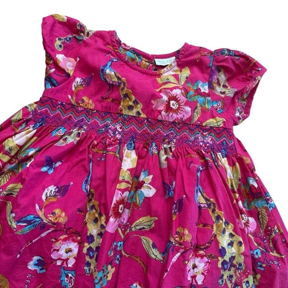 Next UK Baby Girl 12-18M Magenta Pink Dress Peacock Birds Floral Butterflies - Picture 2 of 6